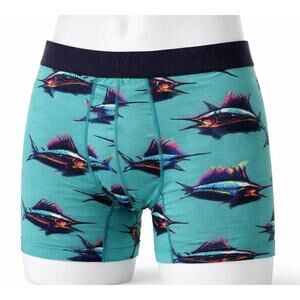Saxx DropTemp Boxer Briefs Men Small Teal Fish Print Ballpark Pouch NWT